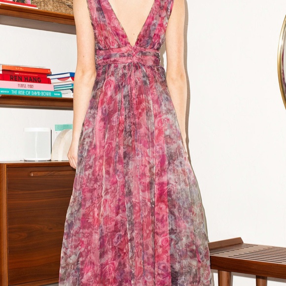 Garden Romance Magenta Floral Print Organza Maxi Dress Size Large NWT - Picture 3 of 13